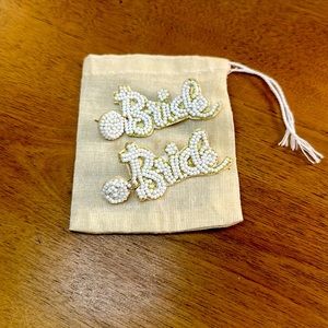 White Seed Bead “BRIDE” Earrings